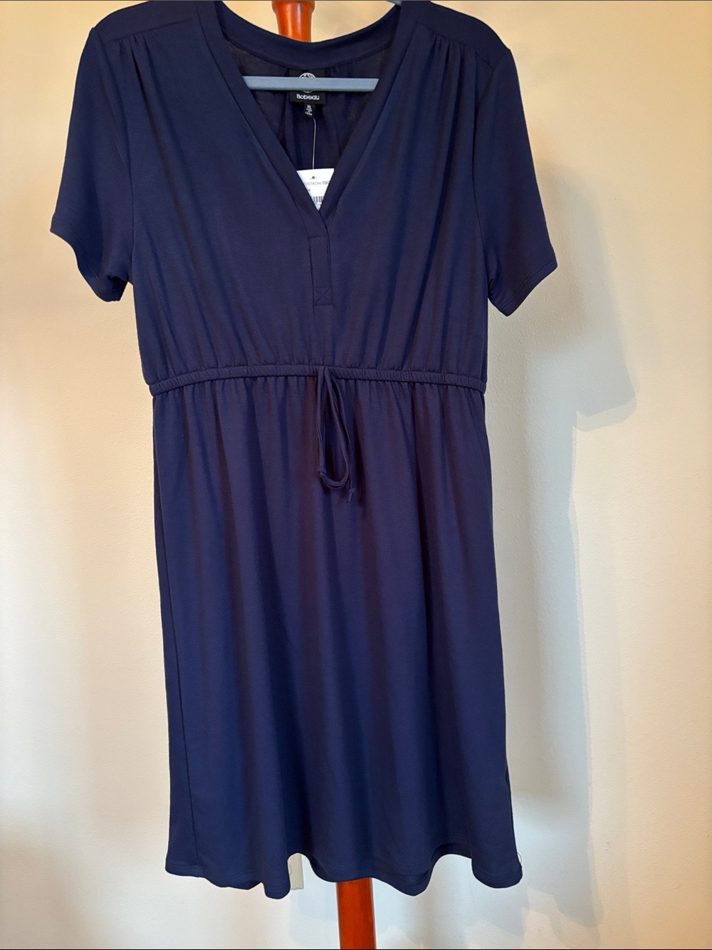 NWT Navy V-Neck Drawstring Short Sleeve Dress